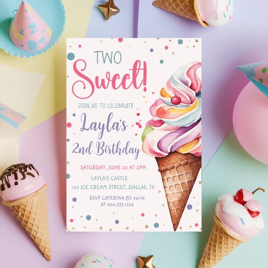 2つの甘いアイスクリーム2nd誕生日 招待状