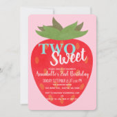 2つの甘いイチゴかわいいキッズセカンド誕生日 招待状 (正面)