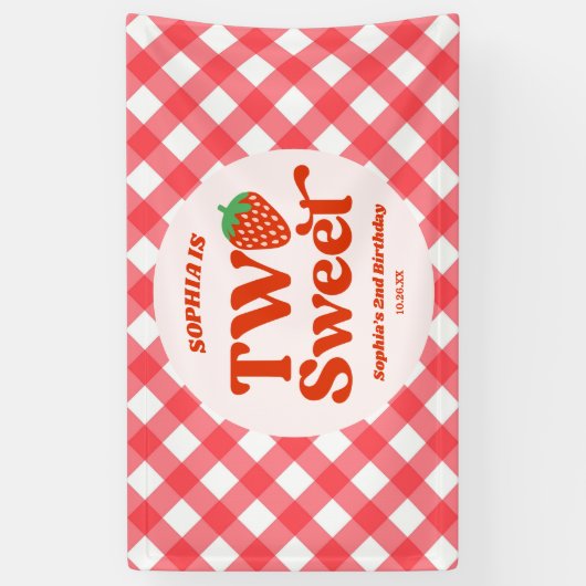 2つの甘いイチゴの果実2nd誕生日パーティー 横断幕 (縦)