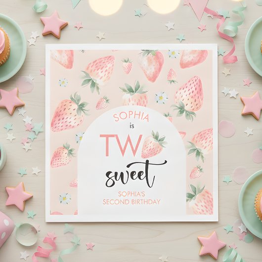 2つの甘いイチゴ子供の誕生日 スタンダードランチョンナプキン