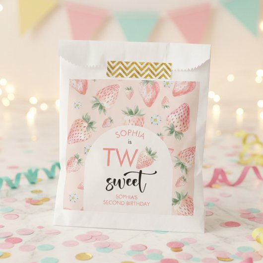 2つの甘いイチゴ子供の誕生日 フェイバーバッグ