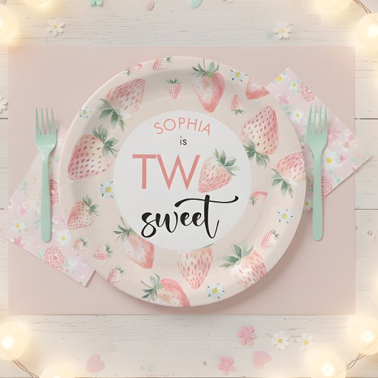 2つの甘いイチゴ子供の誕生日 ペーパープレート