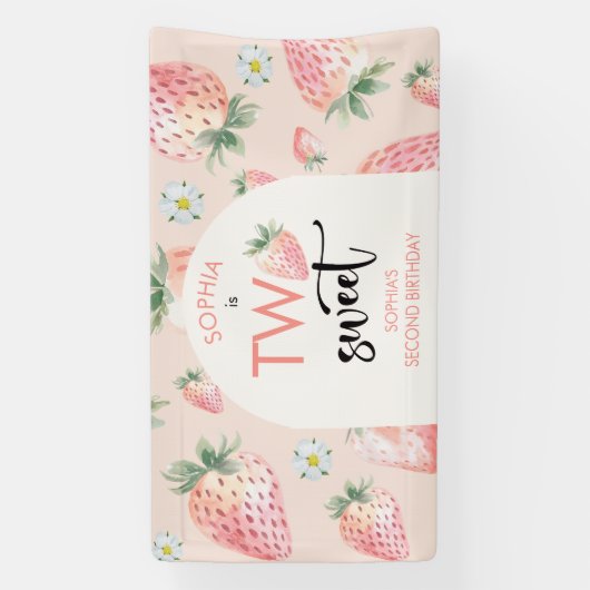 2つの甘いイチゴ子供の誕生日 横断幕 (縦)