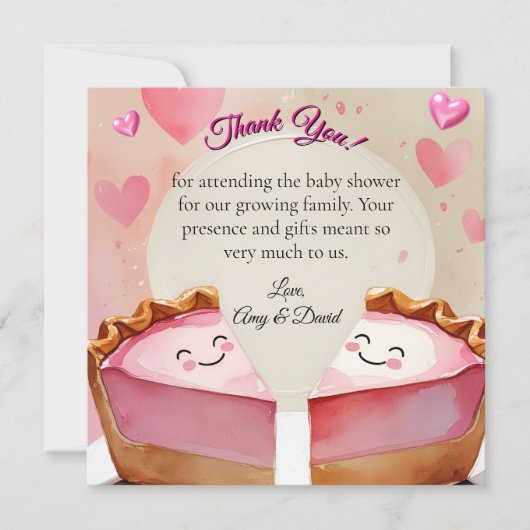 「2つの甘いエンドウ豆をパイに！」 - Twin Baby Girl Shower サンキューカード (正面)