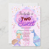 2つの甘いカップケーキとマーメイド2nd誕生日ガール 招待状 (正面)
