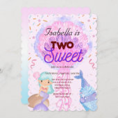 2つの甘いカップケーキのレインボーマーメイド2ndバースデーキッド 招待状 (正面/裏面)