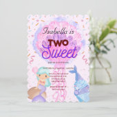 2つの甘いカップケーキのレインボーマーメイド2ndバースデーキッド 招待状 (スタンド正面)