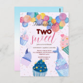 2つの甘いカップケーキバルーンマーメイド2nd誕生日 ポストカード (正面/裏面)