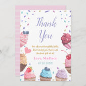 2つの甘いカップケーキ第2誕生日キャンディパーティー サンキューカード (正面/裏面)