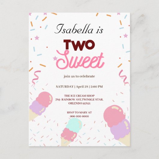 2つの甘いカラフルアイスクリーム振りかける2nd誕生日 ポストカード (正面)
