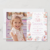 2つの甘いキャンディパステル写真2番目の誕生日 招待状 (正面)