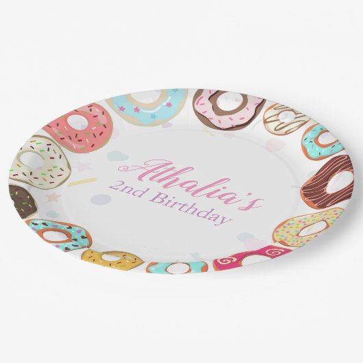 2つの甘いキュートドーナツ2nd誕生日紙プレート ペーパープレート (アングル)