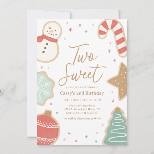 2つの甘いクリスマスクッキー2nd誕生日 招待状 (正面)