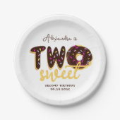2つの甘いチョコレートドーナツ第2誕生日スクリプト ペーパープレート (正面)