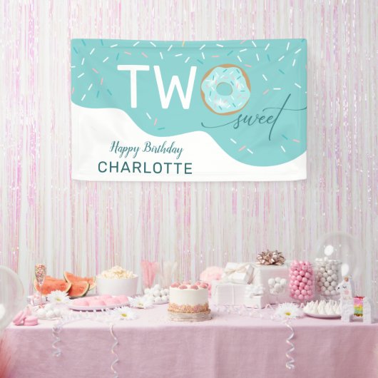 2つの甘いティール(緑がかった色)つや消し女の子2nd誕生日バナー 横断幕 (パーティー)