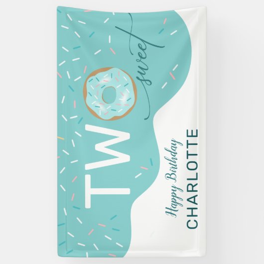 2つの甘いティール(緑がかった色)つや消し女の子2nd誕生日バナー 横断幕 (縦)