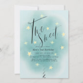 2つの甘いティール(緑がかった色)コットンキャンディーボーイ2nd誕生日 招待状 (正面)