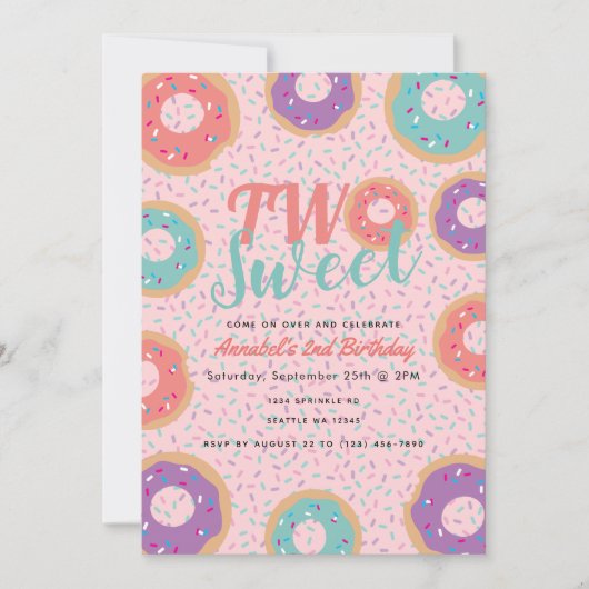 2つの甘いドーナツの子供の誕生日招待状 招待状 (正面)
