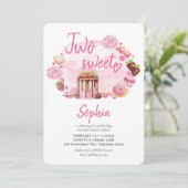 2つの甘いドーナツマカロンお菓子 2歳の誕生日 招待状 (スタンド正面)