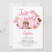 2つの甘いドーナツマカロンお菓子 2歳の誕生日 招待状 (正面)
