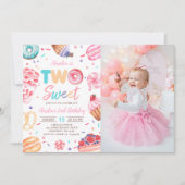 2つの甘いドーナツ飴2nd誕生日の写真 招待状 (正面)