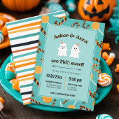 2つの甘いハロウィンキャンディ幽霊ツイン2nd誕生日 招待状