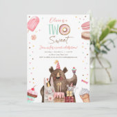 2つの甘いパーティー動物ドーナツガール第2誕生日 招待状 (スタンド正面)