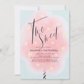 2つの甘いピンクのコットンキャンディーガール2nd誕生日 招待状 (正面)