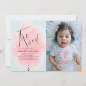 2つの甘いピンクのコットンキャンディ2nd誕生日の写真 招待状 (正面)