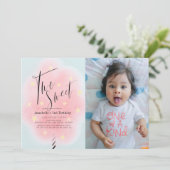 2つの甘いピンクのコットンキャンディ2nd誕生日の写真 招待状 (スタンド正面)