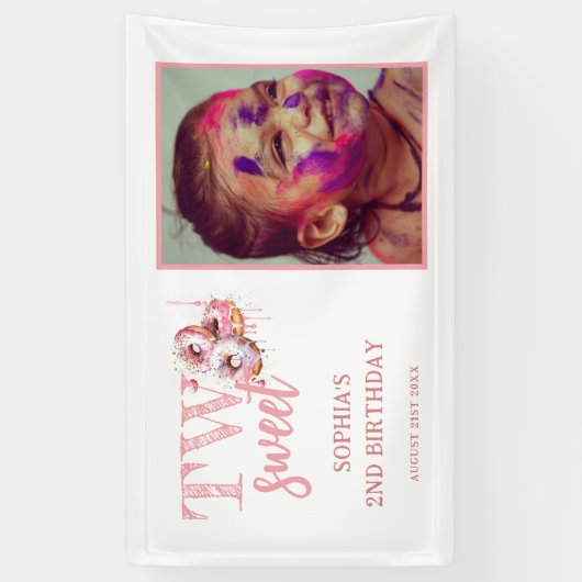 2つの甘いピンクのドーナツのフォトガール2nd誕生日 横断幕 (縦)
