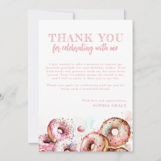 2つの甘いピンクドーナツ女の子2nd誕生日 サンキューカード (正面)