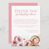 2つの甘いピンクドーナツ女の子2nd誕生日 サンキューカード (正面/裏面)
