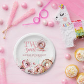 2つの甘いピンクドーナツ女の子2nd誕生日 ペーパープレート (パーティー)