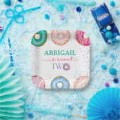 2つの甘いピンクドーナツ女の子2nd誕生日 ペーパープレート (パーティー)