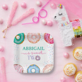 2つの甘いピンクドーナツ女の子2nd誕生日 ペーパープレート (パーティー)