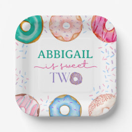 2つの甘いピンクドーナツ女の子2nd誕生日 ペーパープレート