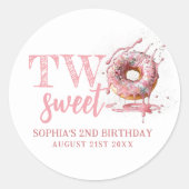 2つの甘いピンクドーナツ女の子2nd誕生日 ラウンドシール (正面)