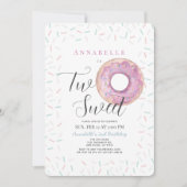2つの甘いピンクドーナツ女の子2nd誕生日 招待状 (正面)