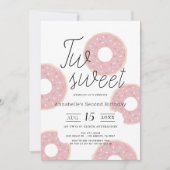 2つの甘いピンクドーナツ女の子2nd誕生日 招待状 (正面)