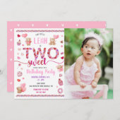 2つの甘いピンク2nd誕生日バレンタインデーの写真 招待状 (正面/裏面)