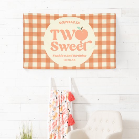 2つの甘いピーチフルーツ第2の誕生日パーティー 横断幕 (インサイチュ)