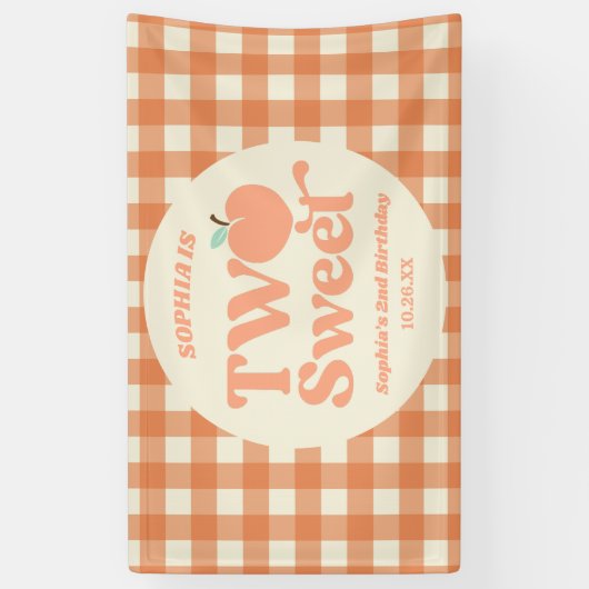 2つの甘いピーチフルーツ第2の誕生日パーティー 横断幕 (縦)