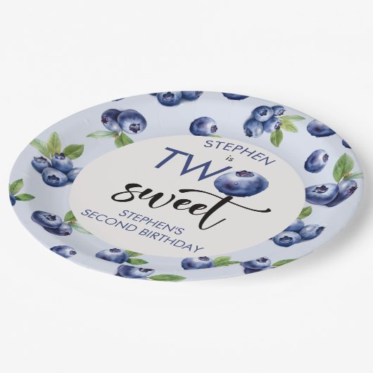 2つの甘いブルーベリー子供の誕生日 ペーパープレート (アングル)
