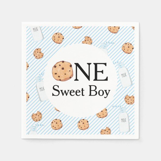 2つの甘いミルクとクッキーのブルーバースデーパーティーPap スタンダードカクテルナプキン (正面)
