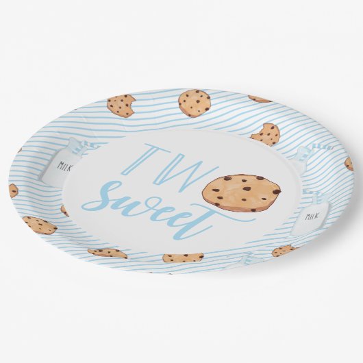 2つの甘いミルクとクッキーのブルーバースデーパーティーPap ペーパープレート (アングル)