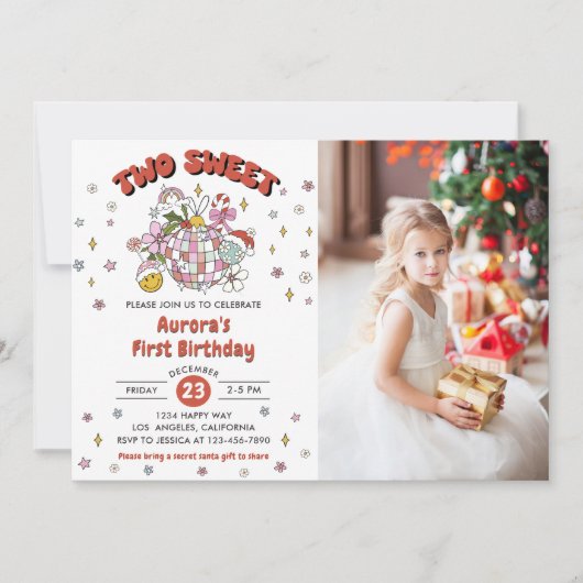 2つの甘い可愛いグルービーボール誕生日パーティーの写真 招待状 (正面)