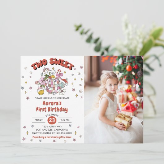 2つの甘い可愛いグルービーボール誕生日パーティーの写真 招待状 (スタンド正面)