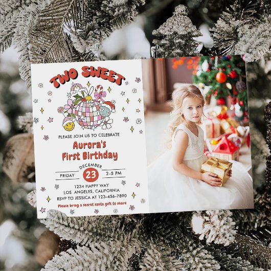 2つの甘い可愛いグルービーボール誕生日パーティーの写真 招待状