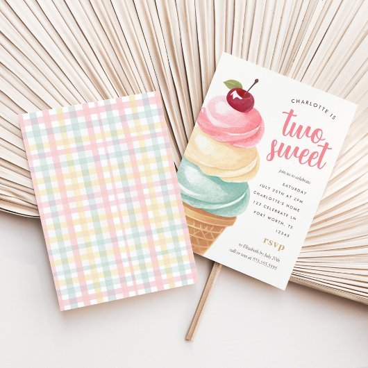2つの甘い女の子アイスクリーム2nd誕生日 招待状